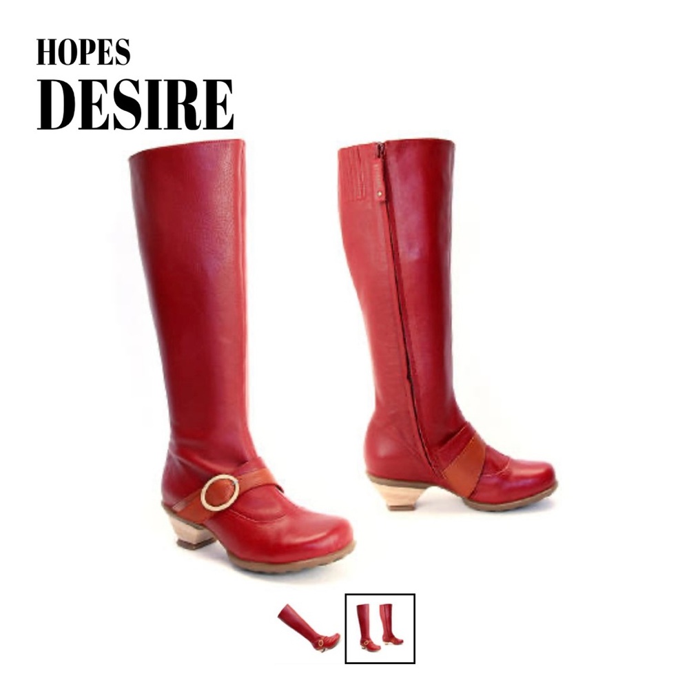 Rare John Fluevog Red Leather Low heeled boot - size 8